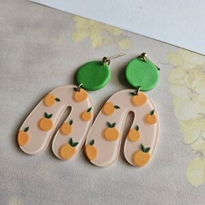 Green and Orange Polymer Clay Earrings